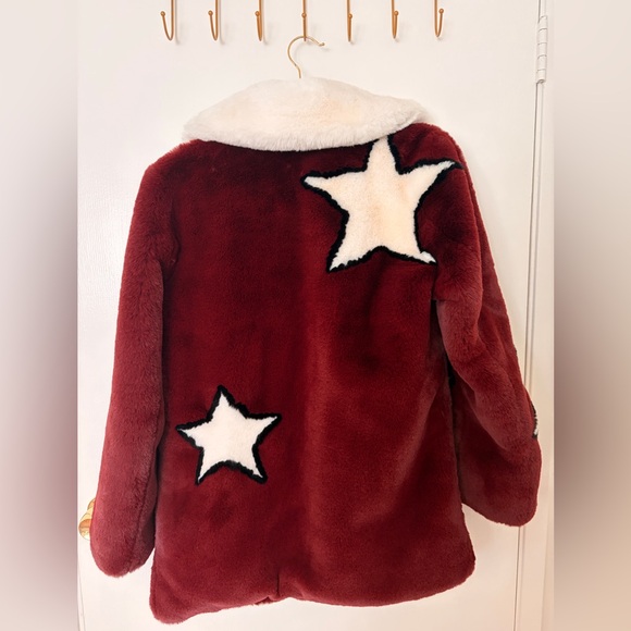 GUESS Burgundy Faux Fur Star Coat (XS) - Picture 2 of 7